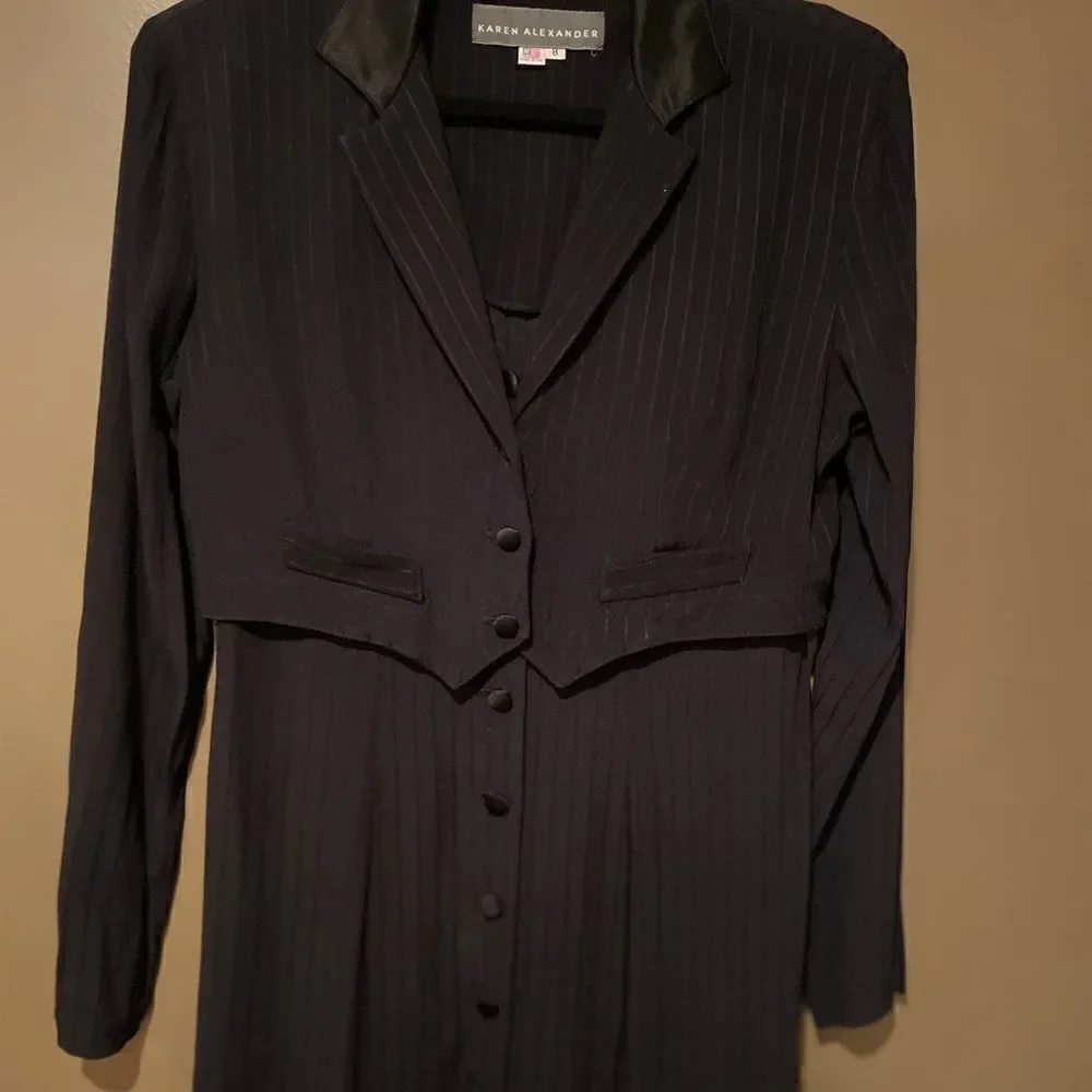 Karen Alexander Vintage Tuxedo Dress Size 8 Made in The USA  Stripe